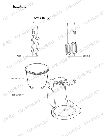Взрыв-схема блендера (миксера) Moulinex AY1645F(0) - Схема узла FP000739.5P2