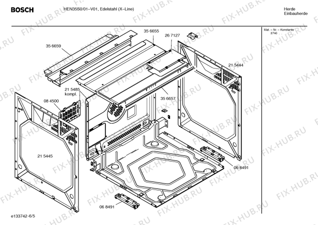 Схема №6 HEN35S0 с изображением Инструкция по эксплуатации для плиты (духовки) Bosch 00527997