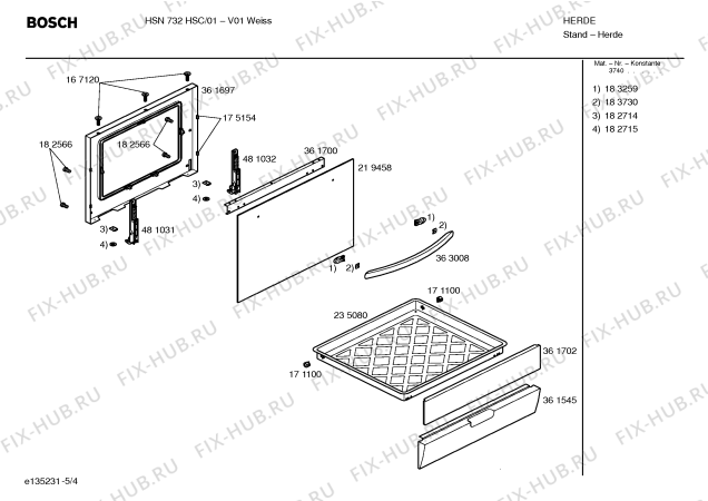 Схема №5 HSN732HSC с изображением Инструкция по эксплуатации для плиты (духовки) Bosch 00588046
