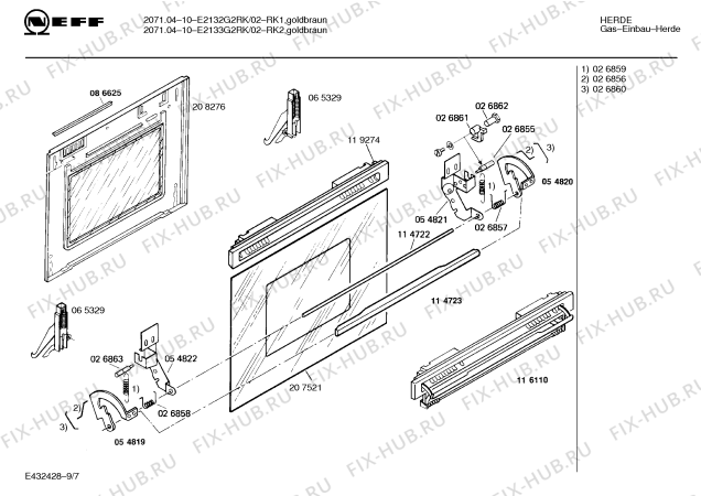 Взрыв-схема плиты (духовки) Neff E2133G2RK 2071.04-10 - Схема узла 08