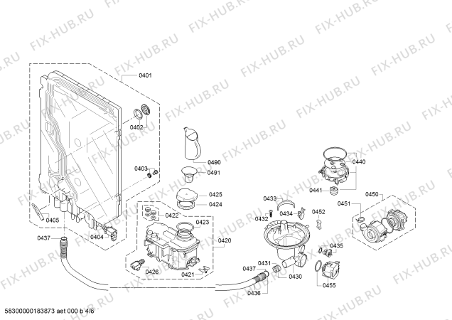 Взрыв-схема посудомоечной машины Bosch SMU63N25EU, SuperSilence - Схема узла 04