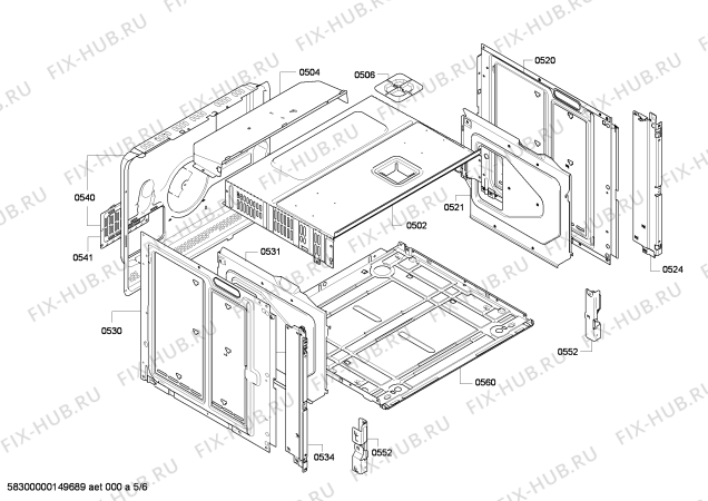 Взрыв-схема плиты (духовки) Bosch HBL76S651E - Схема узла 05