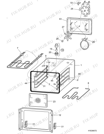 Взрыв-схема плиты (духовки) Elektra ESK630 - Схема узла H10 Main Oven Cavity (large)