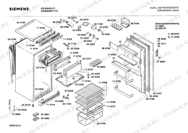 Схема №2 KS30G00FF с изображением Крышка для холодильной камеры Siemens 00086788