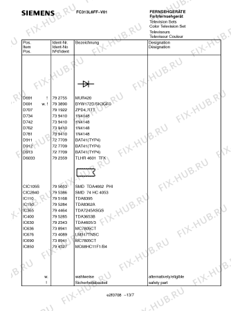 Схема №10 FC313L6FF с изображением Защитное сопротивление для телевизора Siemens 00795642