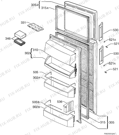 Взрыв-схема холодильника Aeg S2574DTS8 - Схема узла Door 003