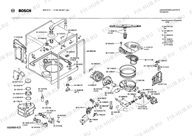 Взрыв-схема посудомоечной машины Bosch 0730100927 SMS9110 - Схема узла 02