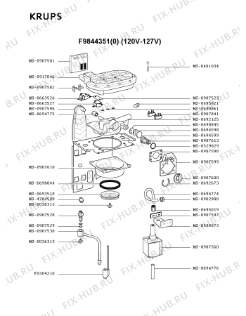 Взрыв-схема кофеварки (кофемашины) Krups F9844351(0) - Схема узла 4P001865.2P3