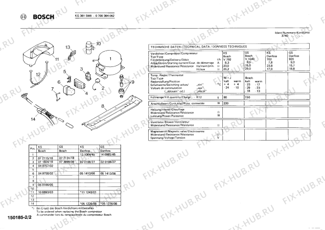 Взрыв-схема холодильника Bosch 0700364062 KG361SWB - Схема узла 02