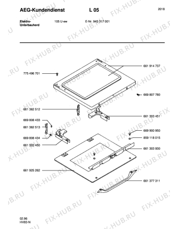 Взрыв-схема плиты (духовки) Aeg COMPETENCE 105U-W - Схема узла Section2