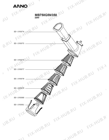 Взрыв-схема мясорубки Arno MB750G59/350 - Схема узла NP004127.9P2