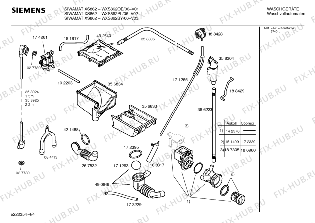 Схема №3 WXS1062BY SIWAMAT XS 1062 с изображением Инструкция по установке и эксплуатации для стиральной машины Siemens 00586585