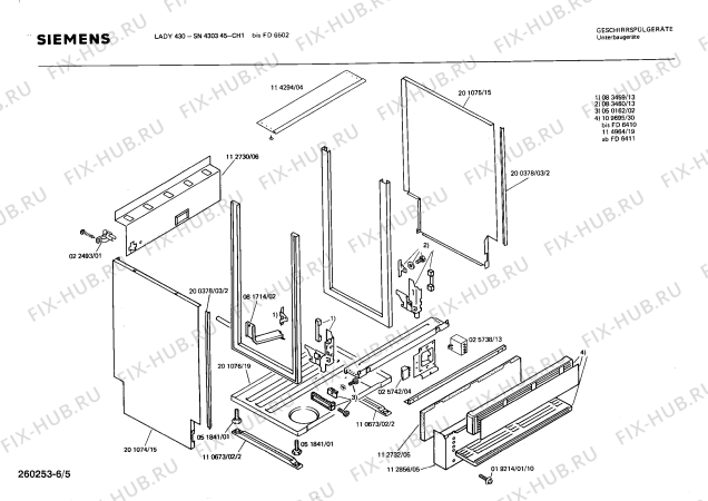 Взрыв-схема посудомоечной машины Siemens SN430345 - Схема узла 05