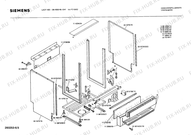 Схема №5 SN730341 с изображением Рамка для посудомойки Bosch 00054950