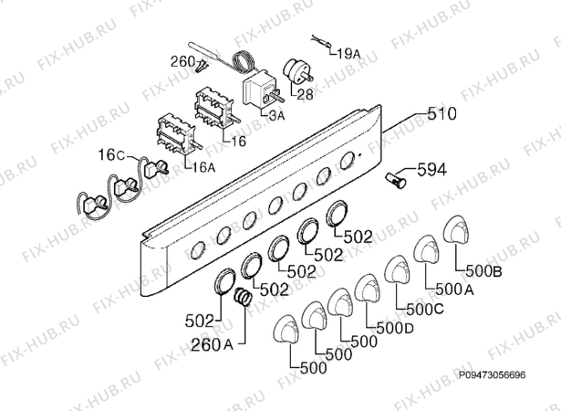 Взрыв-схема плиты (духовки) Electrolux EKM600301W - Схема узла Command panel 037