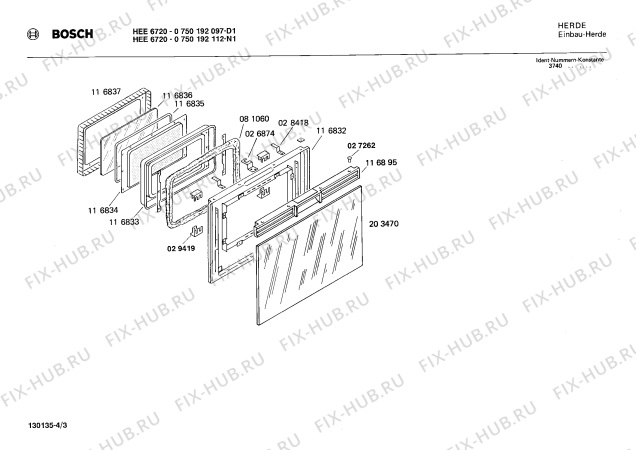 Схема №3 HB7300 с изображением Корпус для духового шкафа Bosch 00028413