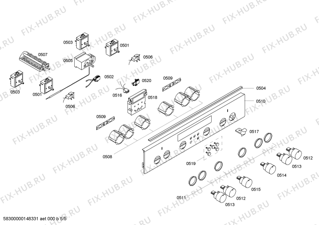 Взрыв-схема плиты (духовки) Siemens HC744530G - Схема узла 05