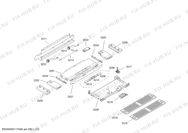 Схема №2 AF280170 с изображением Осветительная планка для вентиляции Bosch 00471022