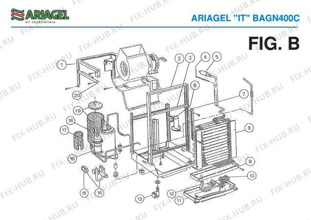 Взрыв-схема кондиционера Ariagel BAGN 400C - Схема узла 2