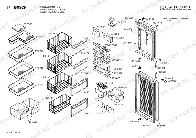 Взрыв-схема холодильника Bosch KGU3300 - Схема узла 02