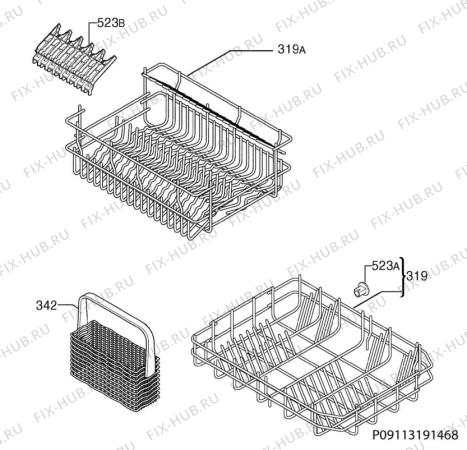 Взрыв-схема посудомоечной машины Aeg F54750 - Схема узла Basket 160