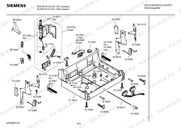 Взрыв-схема посудомоечной машины Siemens SE64E331EU - Схема узла 05