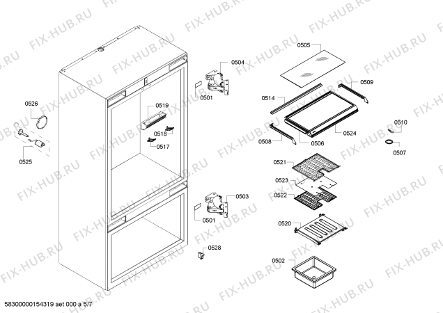 Схема №5 B36IT71NNP с изображением Крышка для холодильника Bosch 00479179