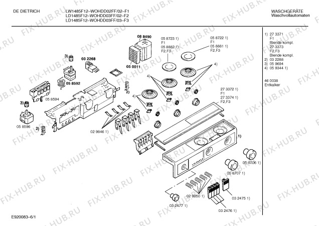 Схема №5 WOHDD03FF, DE DIETRICH LD1485F12 с изображением Передняя панель для стиральной машины Bosch 00273373