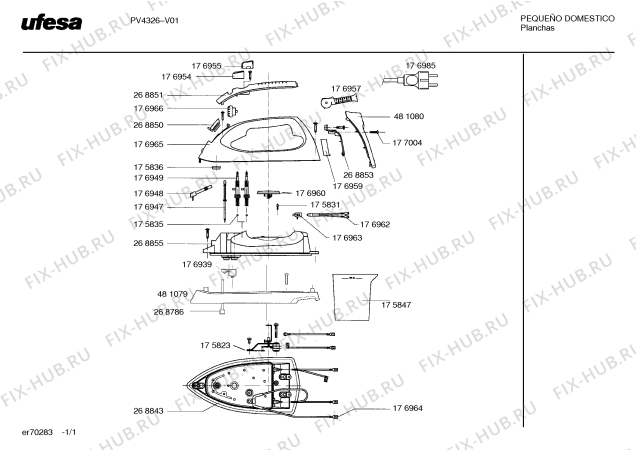 Схема №1 PV4326 MILENIUM 40 с изображением Крышка для электроутюга Bosch 00481079