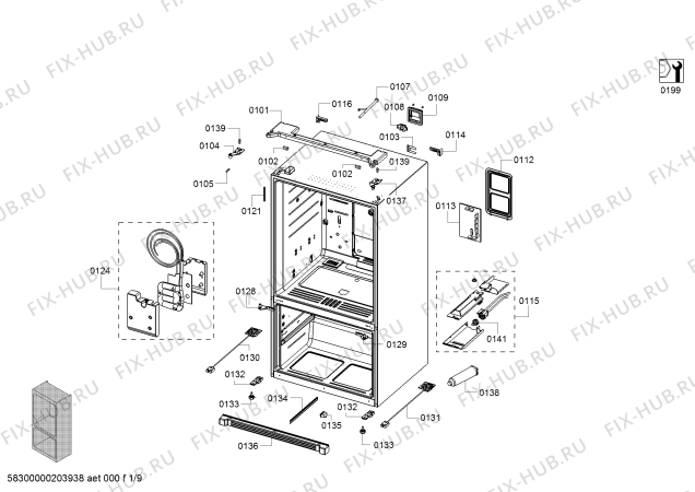 Схема №8 B26FT50SNS с изображением Дверь для холодильника Bosch 00145934