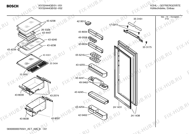 Взрыв-схема холодильника Bosch KIV32444GB - Схема узла 02