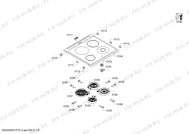 Схема №2 PHCB154254 с изображением Стеклокерамика для электропечи Bosch 00710753