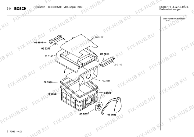 Схема №3 BBS3985 EXCLUSIV с изображением Панель для мини-пылесоса Bosch 00096397
