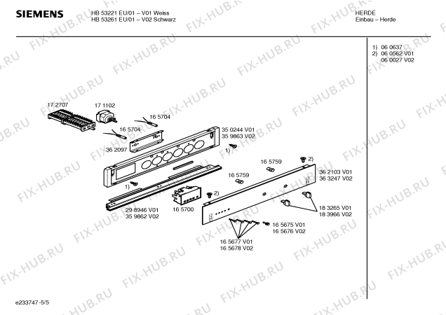 Схема №4 HB53261EU с изображением Панель управления для плиты (духовки) Siemens 00363247