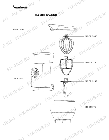 Схема №2 QA601H32/6R0 с изображением Часть корпуса для кухонного комбайна Moulinex MS-650184
