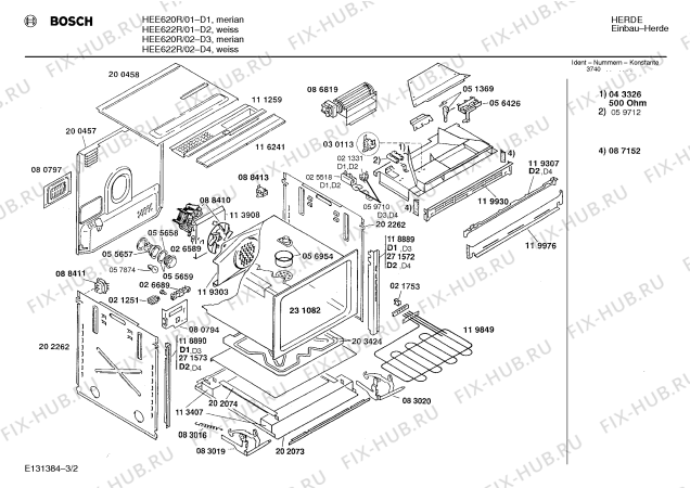 Взрыв-схема плиты (духовки) Bosch HEE622R - Схема узла 02