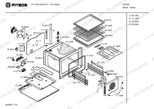 Взрыв-схема плиты (духовки) Pitsos P1HCB55321 - Схема узла 03