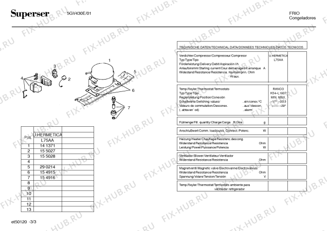 Взрыв-схема холодильника Superser 5GV430E - Схема узла 03