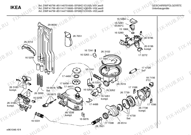 Взрыв-схема посудомоечной машины Ikea SF6IKE1EU DWF407W - Схема узла 04