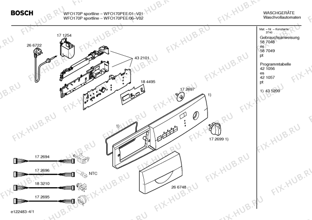Схема №1 WFO170PEE WFO170P sportline с изображением Панель управления для стиральной машины Bosch 00435209