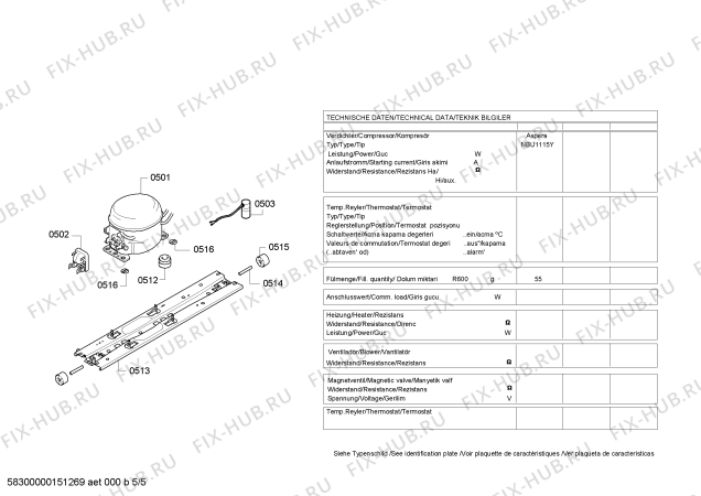 Взрыв-схема холодильника Bosch KDN53A01NE - Схема узла 05