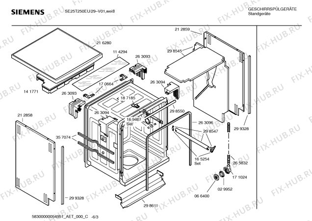 Схема №4 SE25T250GB с изображением Набор кнопок для посудомоечной машины Siemens 00424482