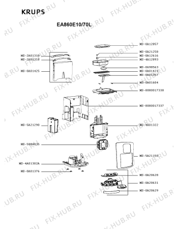 Схема №2 EA860E10/70L с изображением Корпусная деталь для электрокофеварки Krups MS-5A21150