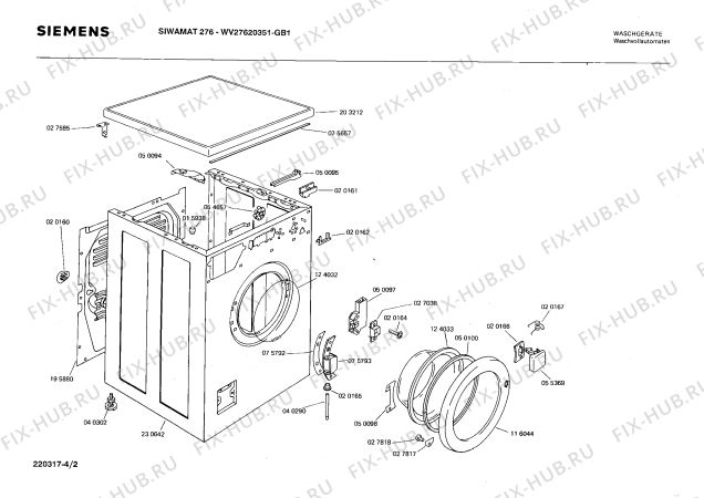 Схема №2 WV27620351 SIWAMAT 276 с изображением Вкладыш в панель для стиралки Siemens 00084842