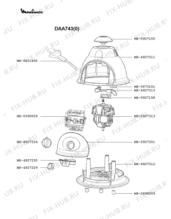 Взрыв-схема блендера (миксера) Moulinex DAA743(0) - Схема узла VP002443.9P2