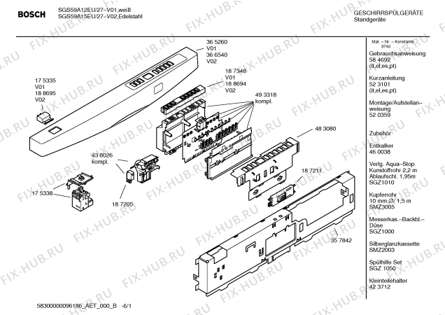 Схема №3 SGS69A12 с изображением Инструкция по эксплуатации для электропосудомоечной машины Bosch 00584692