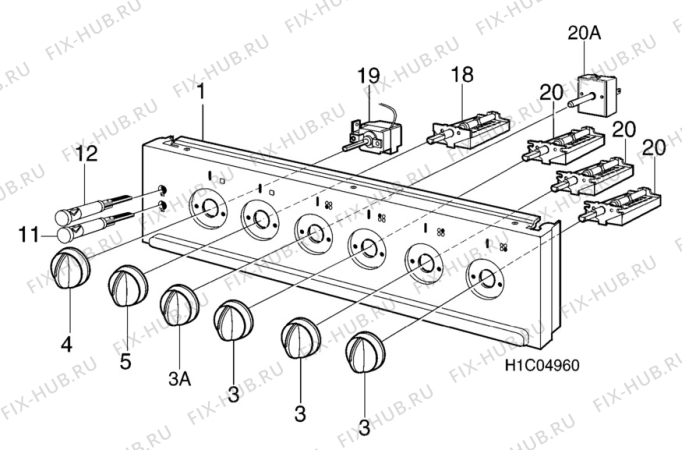 Взрыв-схема комплектующей Zanussi ZK54B - Схема узла H10 Control Panel