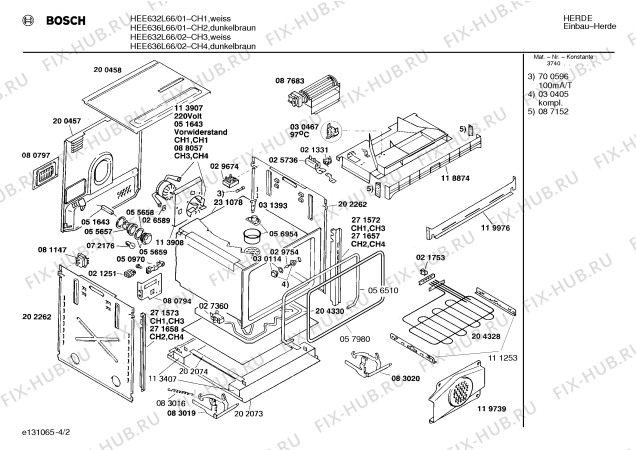 Схема №4 HEE632L66 с изображением Корпус духовки для плиты (духовки) Bosch 00231078