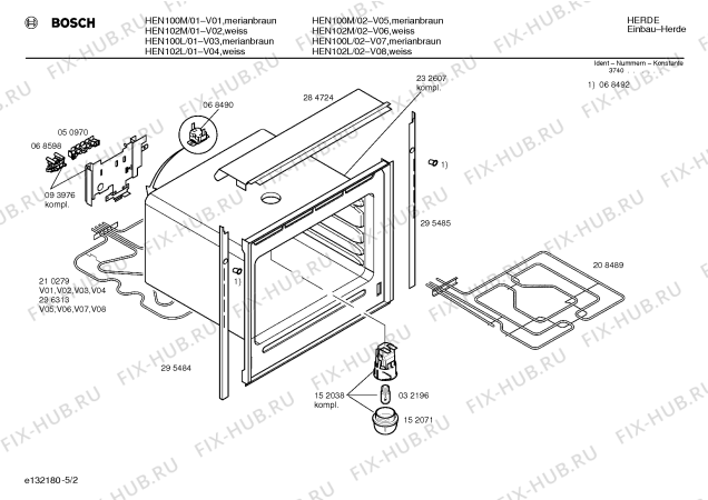 Взрыв-схема плиты (духовки) Bosch HEN100L - Схема узла 02