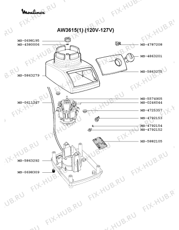 Взрыв-схема блендера (миксера) Moulinex AW3615(1) - Схема узла PP001183.3P2